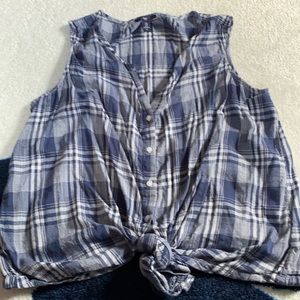 Plaid Button Up Tie Tank